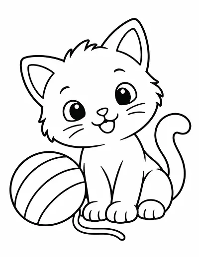 Kitten and Yarn coloring page