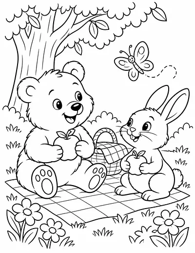 Woodland Picnic coloring page