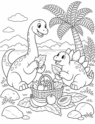 Dinosaur Picnic coloring page