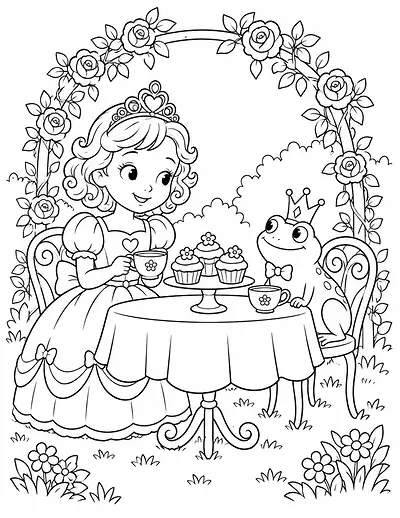 Princess and Frog Tea coloring page
