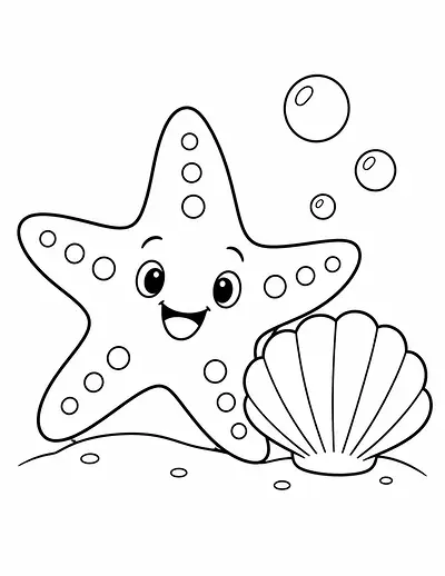 Starfish and Shell coloring page
