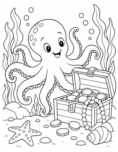 Octopus Treasure coloring page