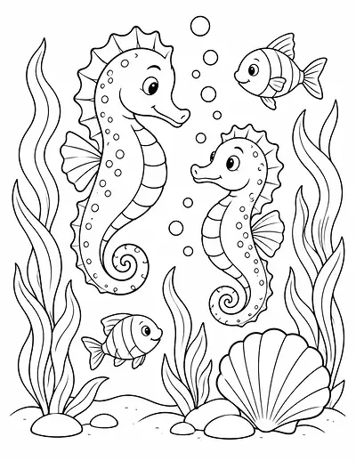 Seahorse Garden coloring page