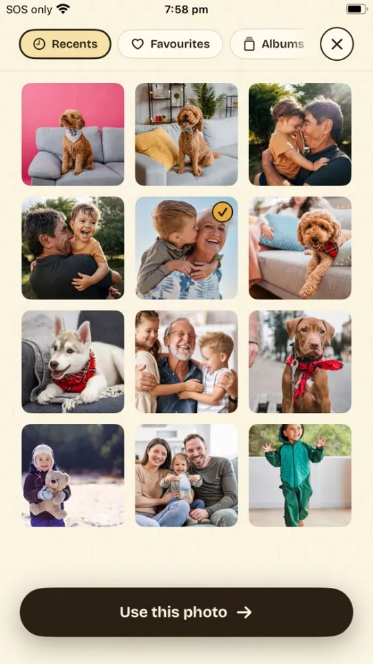 SketchBee photo picker — choosing a photo from Recents