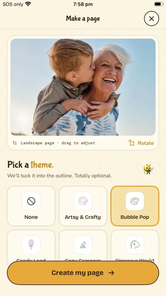SketchBee theme picker — optional themes like Bubble Pop